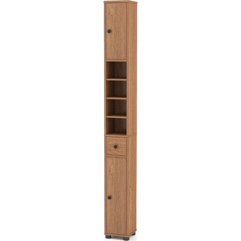 Armoire de rangement colonne étroite 20 x 20 x 180 cm avec étagères ajustables moderne en MDF marron