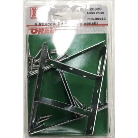 CONFEZIONE DA 4 PEZZI - ATTACCAGLIE A SQUADRA 90x20MM PER REGGIPENSILI - IN FERRO ZINCATO