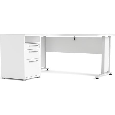 Prisme Eckschreibtisch mit 1 Ablage und 3 Schubladen weiss, weiss
