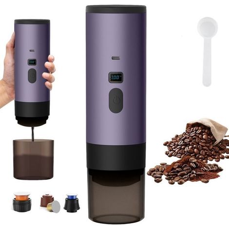 Machine à café à capsules portable - auto-chauffante 4 à 6 minutes - petite capsule - grande capsule - café moulu - USB - Violet (1/5)