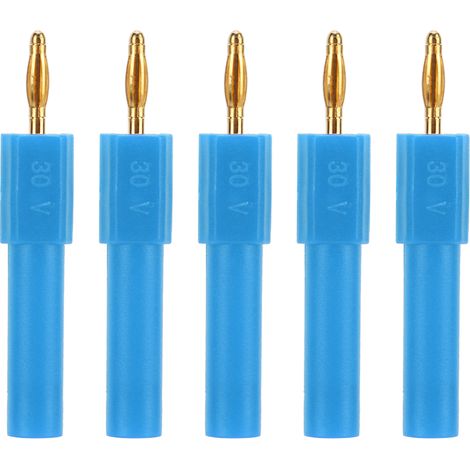 Lot de 5 fiches bananes de conversion 2mm à 4mm, bleues, connectique robuste et excellente conductivité (1/5)