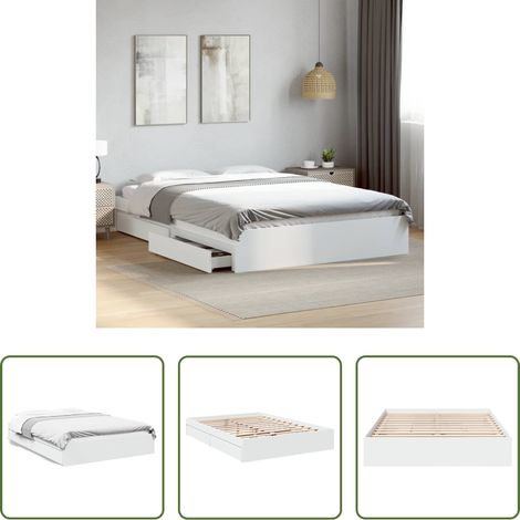 Cadre de lit - Cadre de lit avec tiroirs sans matelas blanc 150x200 cm (1/5)