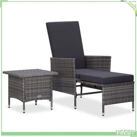 Salon de jardin 2 pcs - FAFEICY - 310233 - Résine tressée gris - Coussins anthracite - Repose-pied intégré (1/5)