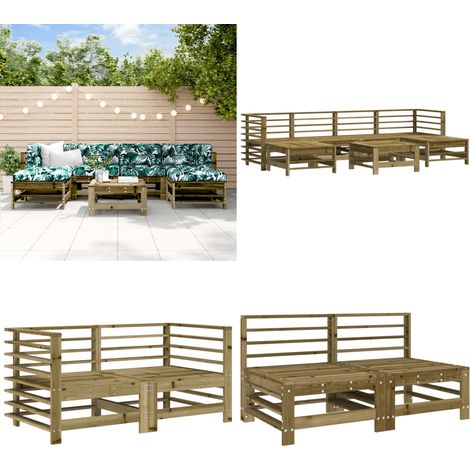 7-tlg. Garten-Lounge-Set Kiefernholz Imprägniert - Gartensessel - Gartenloungeset - Rattan Möbel - Holz Gartenmöbel - Outdoor Furniture - Home & Living