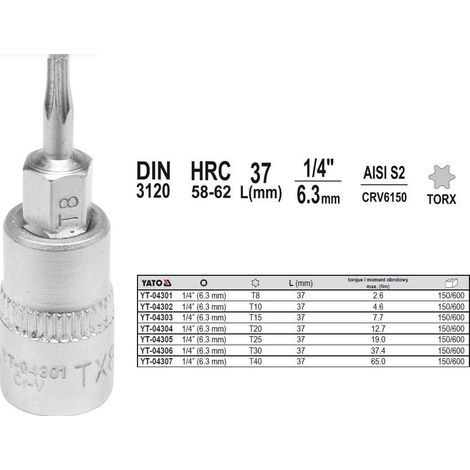 Chiave Torx 1/4" T40 L37MM YT-04307 yato