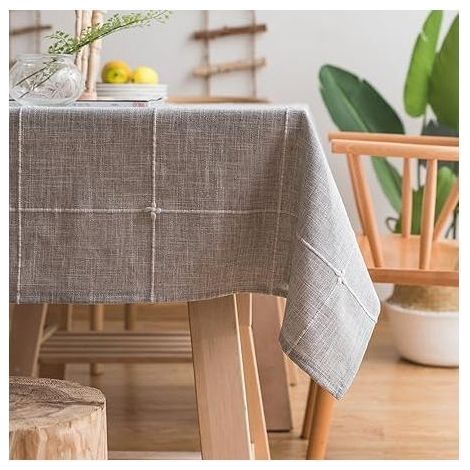 Nappe en lin et coton très résistant pour tables rectangulaires Nappe en treillis à broder solide pour décoration de table à manger de cuisine (135x135 cm, Gris) (1/5)
