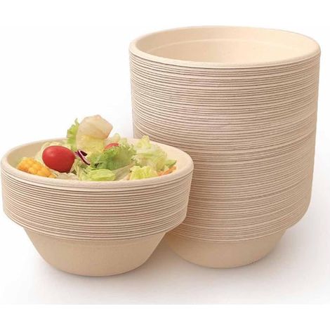Zbssny Einwegschalen aus Zuckerrohr, 200 Stück, 220 ml, 11,5 x 4,5 cm, Wasserdicht und Ölbeständig, Kompostierbar, für BBQ und Party (1/5)