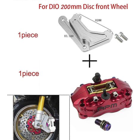 Étrier de frein à disque pour moto 200 mm 220 mm avant/arrière, 4 pistons, montage radial, 82 mm de rotation, pour scooter RSZ, Jog, Dirt Pit Bike, Grom - Support en D rouge 200 (1/5)