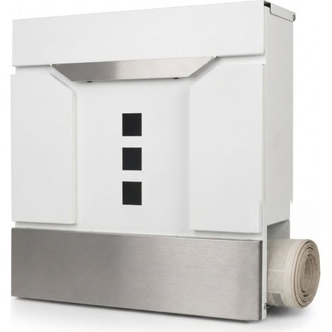 Relaxdays boîte aux lettres avec porte-journaux, 38 x 37 x 11,5 cm, fenêtres, 4 clés, boîte postale, blanc-argent (1/5)