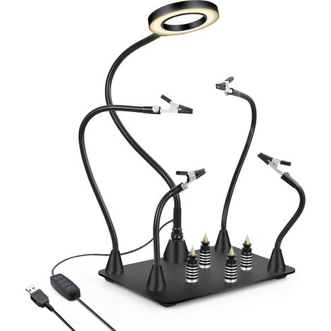 Aide à souder les mains des outils de 3ème main – 4 bras en métal avec loupe LED réglable sur 3 positions, support de carte de circuit haute performance pour (1/5)