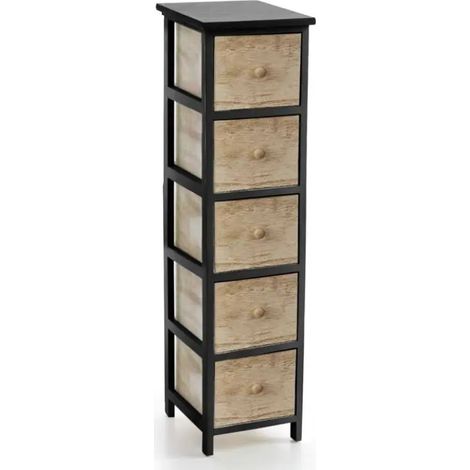 Cómoda de madera bicolor 26 x 32 x 98 cm con 5 cassetti decorati