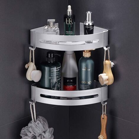 Kein Bohren erforderlich (Eckregal) Duschregal Badezimmerregal Rostfreies Aluminium Aufbewahrungsorganizer 2 Ablagen für Shampoo Seife