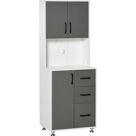 Buffet de cuisine multi-rangements 2+1 porte, 3 tiroirs, grand plateau, dimensions 60x40x160 cm, bicolore gris et blanc, meuble de rangement (1/5)