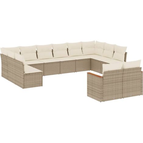 Salon de jardin avec coussins 12 pcs beige résine tressée (1/5)