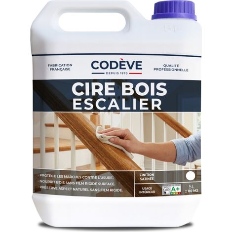 Cire Escalier Bois - 5 L - Codeve Bois - Incolore - Pour Un Entretien Déco D'un Escalier En Bois Européen, Tropical Ou Exotique.