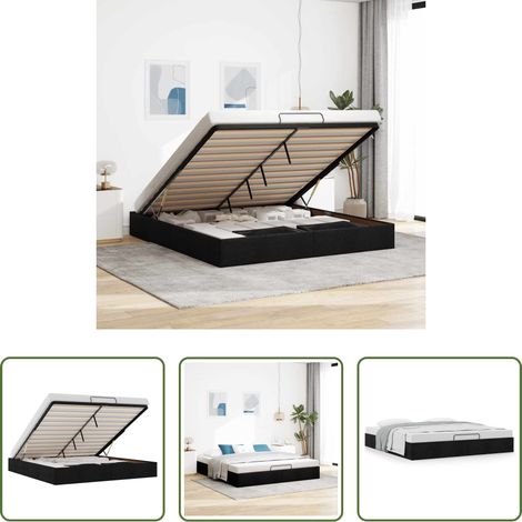 Stauraum - Ottoman-Bett ohne Matratze Schwarz 200x200 cm Stoff (1/5)