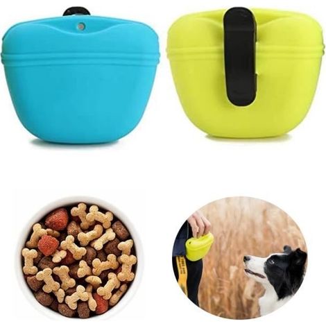 Filiyano-Lot de 2 sacs à friandises pour chien, en silicone avec fermeture magnétique, sans BPA (bleu et jaune). (1/4)