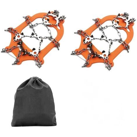 Crampons, Crampons à Glace Traction Grips à Neige pour Bottes Chaussures Femme Homme, AméLioré AntidéRapant 24 Pointes en Acier Inoxydable, Orange M