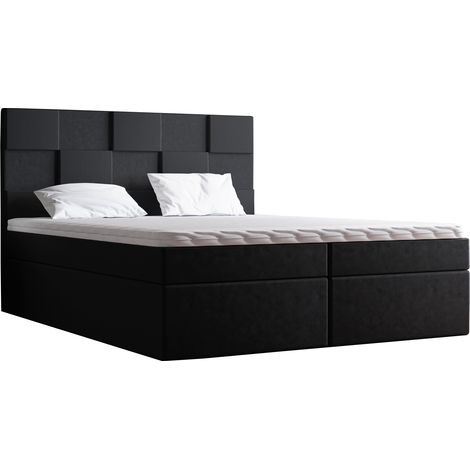 Emporius Lit continental 200x200 cm Berg, en velours avec matelas et rangement, Noir (1/5)