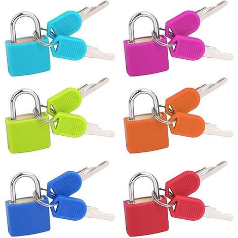 Mini cadenas avec clé, lot de 6 petits cadenas multicolores pour valise, agenda, sac de voyage, armoire