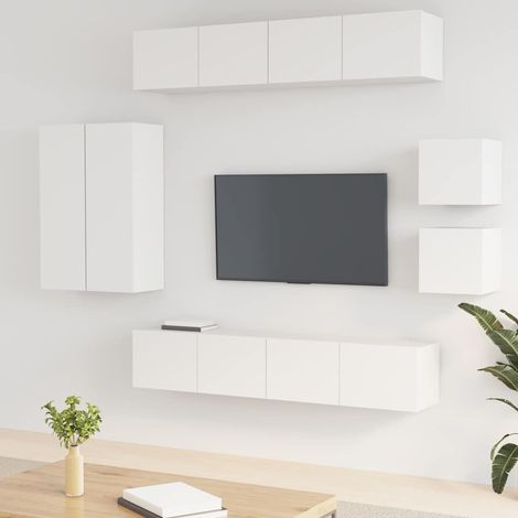 Ensemble de meubles TV 8 pcs-Banc TV-Meuble Télé Blanc Bois d'ingénierie 614888 (1/5)