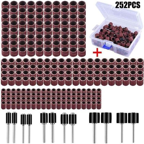 Ensemble de 252 manchons de ponçage avec boîte gratuite comprenant 240 bandes de ponçage et 12 rouleaux de ponçage pour outil rotatif Dremel (1/4)