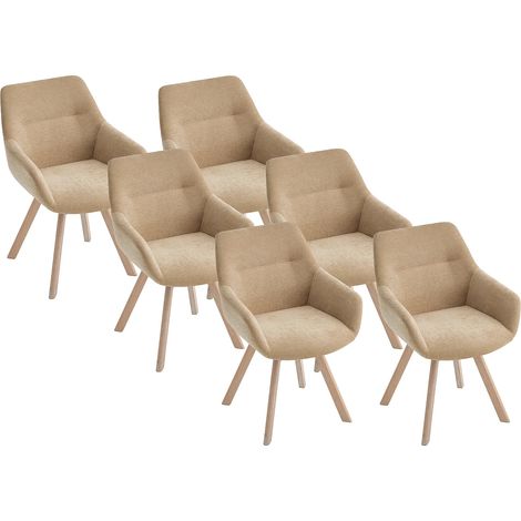 Lot de 6 chaises pivotantes avec accoudoirs en tissu et chêne - Beige - VELBURY (1/5)