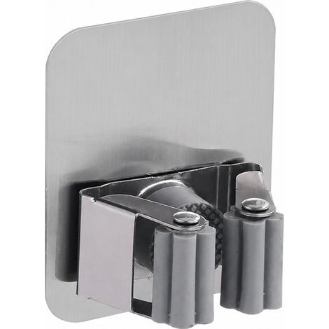 Support à balai en acier inoxydable, crochet sans perçage, porte-balai de salle de bain, carré argenté (1/5)