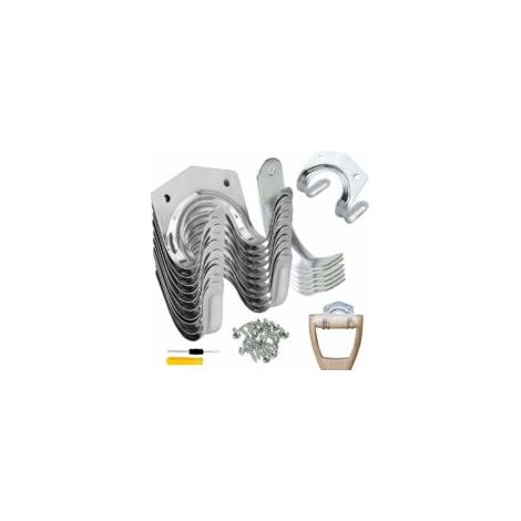 Ensemble de 18 crochets de rangement muraux pour outils de jardin, support simple ou double en fer, idéal pour garage, abri de jardin, établi de ferme, vis et tournevis inclus. (1/5)