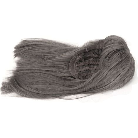 Perruque synthétique femme 19,7 pouces mi-longue avec frange, gris fumé rose, ajustable, pour fille, usage quotidien (1/5)