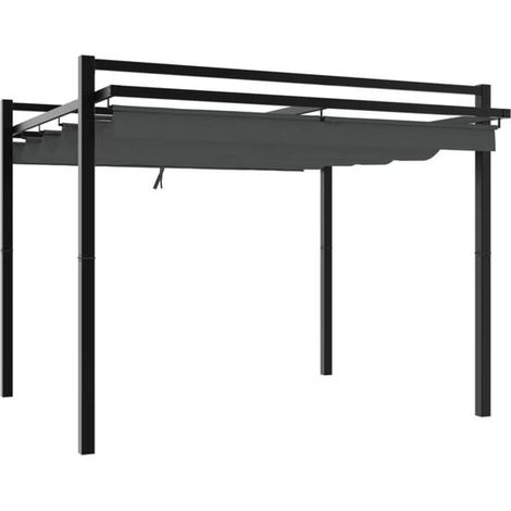 Gazebo en aluminium de 3 x 3 mètres avec toit rétractable et finition gris anthracite. (1/5)