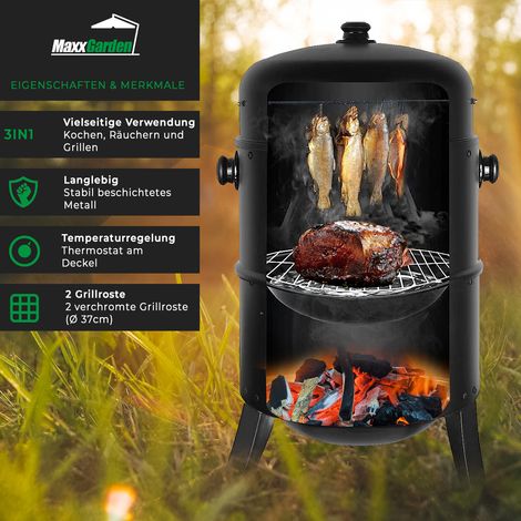 MaxxGarden Ceppo di Fumo - Barbecue a Carbonella per Diversi Usi - 40 x 72 cm - Colore Nero (1/5)