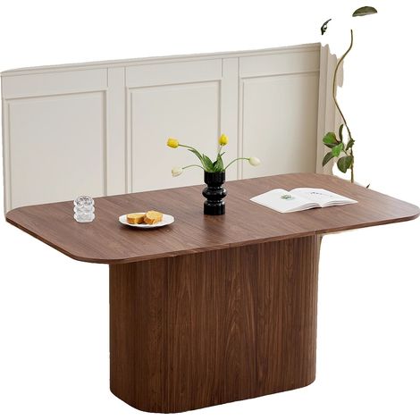 Table à manger, design moderne, pour 4-6 personnes, Couleur Bois Foncé (1/2)