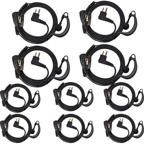 Lot de 10 écouteurs radio 2 broches, micro PTT, forme G, compatible Motorola CP040 GP300 Hytera (1/5)