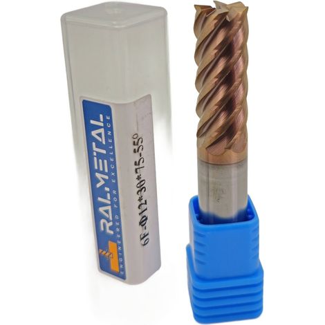 Fresa in metallo duro integrale a 6 taglienti, 12 x 30 x 75 mm, TiSiN 55 HRC (1/4)