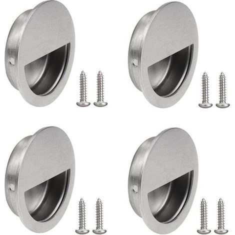 Set di 4 maniglie rotonde per porte scorrevoli, maniglie rotonde incassate in acciaio inox, maniglie rotonde a filo con viti per aprire porte, cassetti e armadi -Crezuo