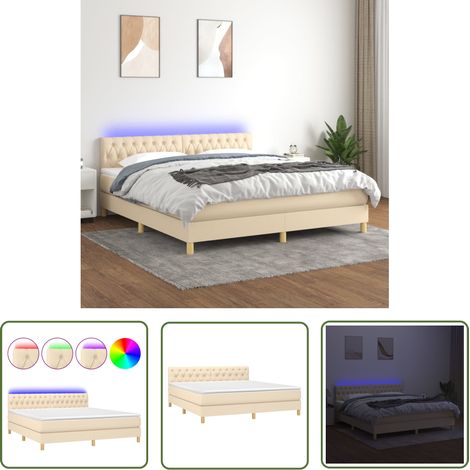 The Living Store Boxspringbett mit Matratze & LED Creme 160x200 cm Stoff - Boxspringbett - Betten - Schlafräume - Cremefarbenes Bett - Lattenrost (1/5)