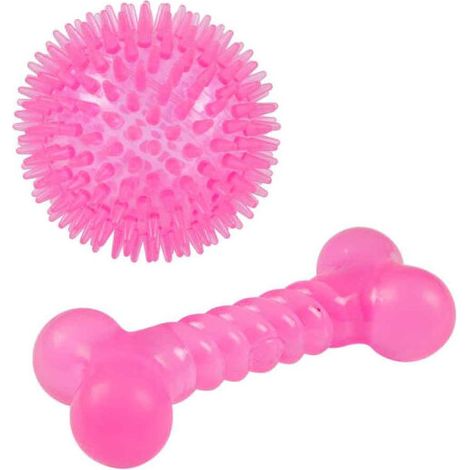 Deux jouets pour chien, « balle et os », 13 cm, rose (1/4)