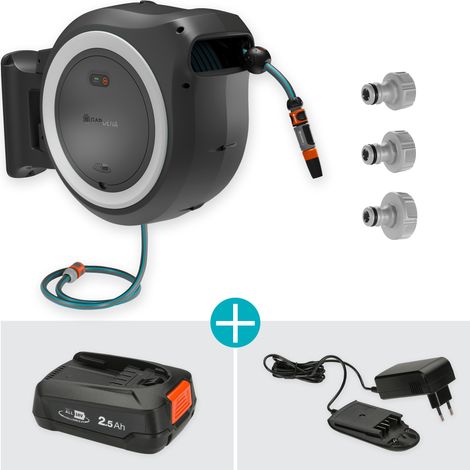 GARDENA Avvolgitubo da parete a batteria PowerRoll XL POWER FOR ALL set: tubo da 35 m, riavvolgimento automatico, batteria e caricatore inclusi (18642-20) (1/5)