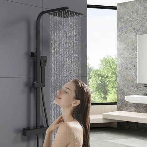 Columna de Ducha Termostática Ducha Casa - Negro Mate, Alcachofa Cuadrada+Raciador Superior Grande 20cmx20cm (1/5)