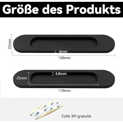 Poignée De Porte Coulissante 2pcs 14,8 CM, Poignée Poignee De Baie Vitree Coulissante Auto-Adhésive, Interieur Extérieure Noire, Convient Pour Armoires, Fenêtres,Portes Coulissantes (1/5)