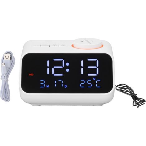 Radio-réveil numérique LED avec radio FM, affichage de la température et de l'humidité, idéal pour la maison, la chambre ou le bureau (blanc).