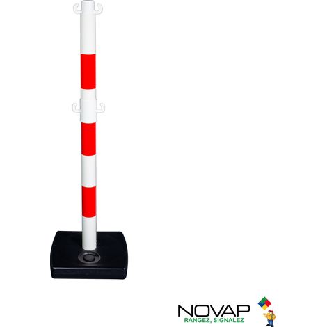Poteau PVC Rouge/Blanc avec crochets à mi-hauteur sur socle à lester 4kg - 2000932 (1/2)