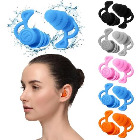 5 paia di tappi per le orecchie in silicone per il nuoto，Tappi per le orecchie per adulti，Riutilizzabili e impermeabili，Adatti per la doccia (1/5)