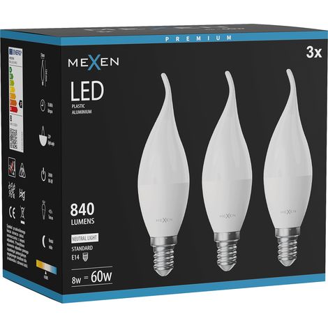 Mexen Nova 3x Ampoule LED flamme E14, C37, 8W, Neutre - 4000K, 840 lm - L106-E14-0840-01x03 (1/5)