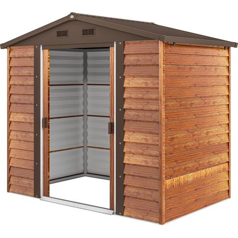 Abri de jardin acier aspect bois avec fenêtre marron 152 x 235,7 x 208,7 cm