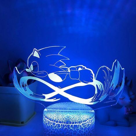 Veilleuse JUSTUP Anime Sonic Électrique en Course, Lampe Illusion 3D avec Télécommande 16 Couleurs, Décoration de Chambre de Garçon (1/5)
