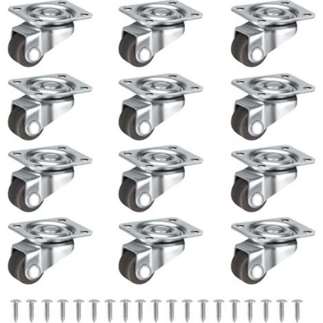 Lot de 12 petites roulettes pivotantes à 360° de 12 mm, silencieuses, pour petits meubles, tables, armoires, chariots, avec vis, marron.