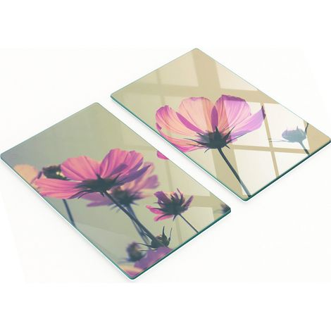 Küchenschneidebretter aus Glas mit rosa Blumenmuster, 2 x 30 x 52 cm (1/5)