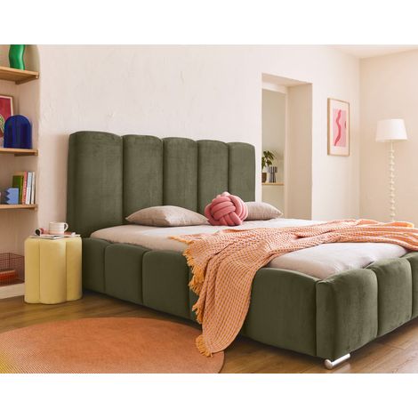 Bestmobilier – Lit coffre 180x200 cm – Sommier à lattes inclus – Revêtement velours 100% polyester – Grand coffre de rangement – Pieds en métal chromé